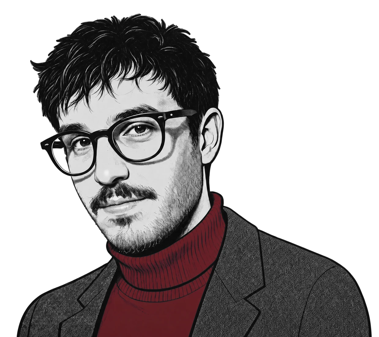 Dylan as White Straight Man, drawn as a 1950s poster in black and white